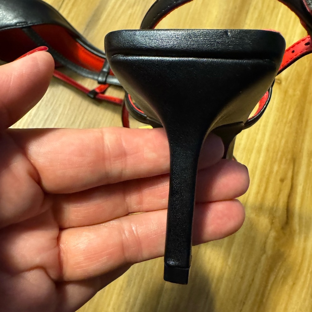 Black Pointed Slingback Heels with Gold Buckle and Red Insole - Picture 11 of 12